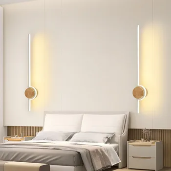 Скандинавский деревянный длинный светодиодный настенный светильник из орехового дерева с длинной полосой, настенный светильник для гостиной, настенное бра, Прикроватный светильник для спальни, настенный светильник