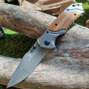 Складной нож с лезвием 8CR15MOV и деревянной ручкой для охоты, кемпинга и выживания на открытом воздухе