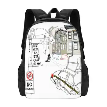 Следите за рисунком Дизайнерской сумки Студенческого рюкзака New York Taxi Bike Crash Eye