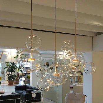 Современная люстра из прозрачного стекла в скандинавском стиле с пузырьками, осветительный столб, Светодиодная Подвесная лампа для гостиной, Декор в помещении, Подвесной светильник.