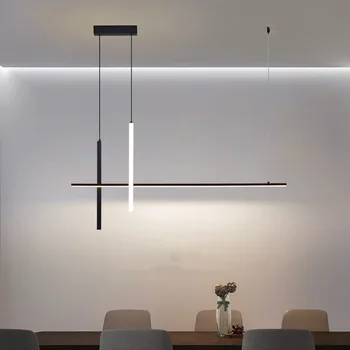 Современная минималистичная светодиодная люстра с регулируемой яркостью черного цвета для стола, столовой, кухонного бара, подвесной светильник, освещение, дизайн подвески, блеск