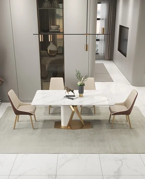 Современный, минималистичный и роскошный обеденный стол, дизайнерская комбинация прямоугольного обеденного стола и стула для домашнего использования