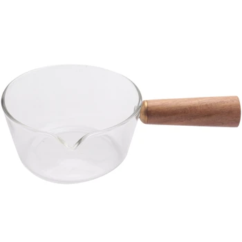 Стеклянный молочник с деревянной ручкой 400 мл Кастрюля для приготовления салата с лапшой Посуда для газовой плиты