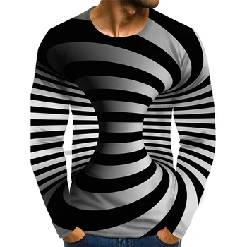 Стереоскопический вихревой визуальный абстракт, мужская весенне-осенняя футболка с 3D-цифровой печатью с длинным рукавом