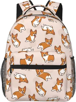 Стильный повседневный рюкзак с рисунком милых маленьких собачек корги, кошелек, Рюкзаки для ноутбуков с множеством карманов, Компьютерный рюкзак для работы