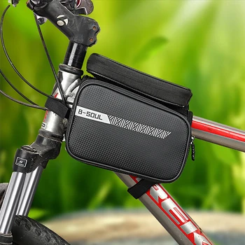 Сумка для верхней рамы велосипеда B-SOUL 1,5 л, сумка для переноски передней рамы велосипеда, светоотражающий узор, велосипедная сумка большой емкости, чехол для телефона