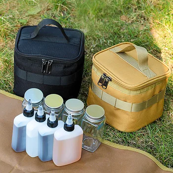 Сумки для бутылок с приправами для кемпинга на открытом воздухе, Портативная сумка для хранения банок для специй для пикника и барбекю, Набор банок для приправ