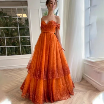 Сшитое на заказ искрящееся оранжевое вечернее платье для выпускного вечера с лифом длиной до пола для официальной вечеринки 2023 Vestido De Noival