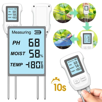 Тестер почвы 3 в 1 Цифровой измеритель PH влажности почвы Комплект для тестирования температуры Детектор для анализа измерений с ЖК-экраном Датчик растений