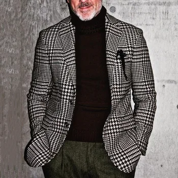 Тонкий клетчатый строгий пиджак, мужской британский деловой джентльмен, Универсальный Ретро Тонкий Элегантный Повседневный деловой мужчина '