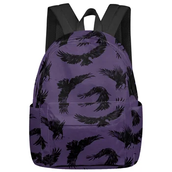 Фиолетовый рюкзак с вороной на Хэллоуин, школьные сумки для подростков, сумка для ноутбука, женский повседневный рюкзак для путешествий