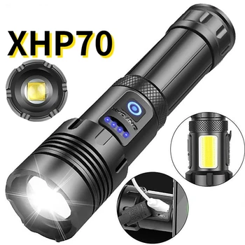 Фонарик Super XHP70 Мощный светодиодный фонарик высокой мощности USB Перезаряжаемый тактический фонарик 26650 аккумулятор Походная лампа