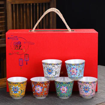 Чайная чашка цвета эмали, Керамический Набор Чайных чашек Кунг-фу, Чайный набор Master Cup, Чайная Чаша, Китайский Чайный набор, Подарочные Чайные чашки в винтажном Дворцовом стиле