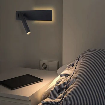 черный простой настенный светильник мощностью 12 Вт, ночник для спальни, вращающиеся точечные светильники, настенный светильник Nordic 3000k, лампа для чтения, прикроватное бра