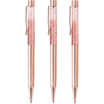 Шариковые ручки из розового золота, металлическая ручка, динамическая ручка с жидким песком, с заправкой черными чернилами, канцелярские принадлежности, подарочные ручки на Рождество