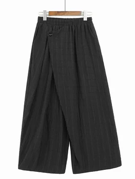 Широкие брюки в темную полоску SuperAen, женские весенне-летние эластичные Свободные повседневные брюки с высокой талией на одной пуговице