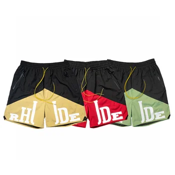 Шорты Rhude с алфавитным принтом, Цветная блокировка, ажурные спортивные штаны с завязками по боковым швам