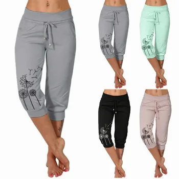 Штаны для йоги для женщин, брюки для йоги, женские однотонные спортивные штаны для йоги, капри с веревкой на высокой талии, штаны для йоги для женщин, комплект одежды