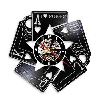 Я Люблю Покер, Карточную игру, Флеш-Рояль, Пики, Азартные Игры, Декор Комнаты, Настенные часы, Победитель Казино Лас-Вегаса, Виниловая Пластинка, Настенные Часы