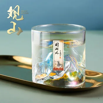 Японский стеклянный стакан для виски Цветной Стеклянный стакан для просмотра гор Кружка для ледяной воды Стакан для водки и вина Fuji Artwork Подарочная посуда для напитков