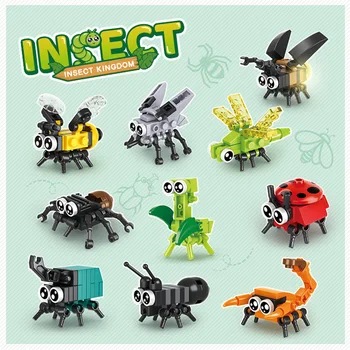 HS6038 Мир насекомых 10 В 1, Мелкая частица, Пчелиный Богомол, сборочный блок, игрушка для детей и детское учреждение для подарков